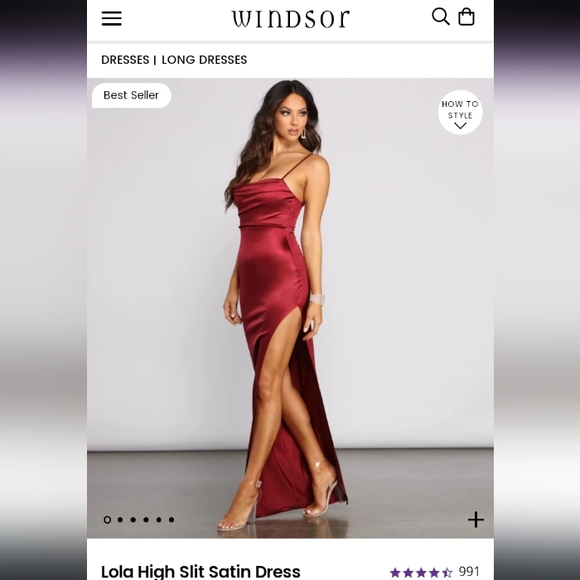 Windsor- Lola High Slit Satin Dress (Lipstick Red)-Small - Picture 1 of 10